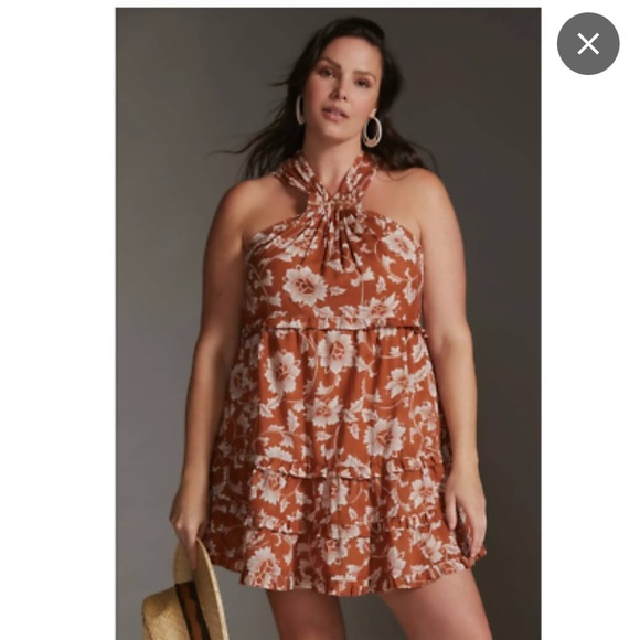 Anthropologie Dresses & Skirts - Anthropologie Printed Halter Mini
Dress Brown Motif Size 16
